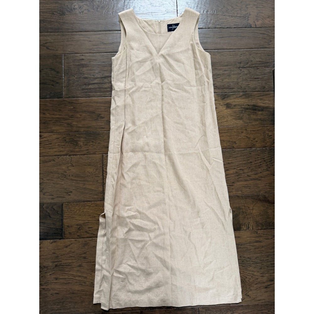 John Roberts Beige Linen Blend Sleeveless Dress Size 10 Coastal Grandmother